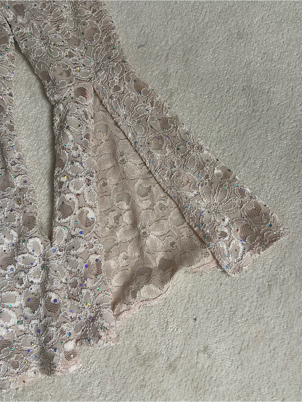 Sequin Lace Bell-Sleeve Blouse - Light Blush - Picture 3 of 4